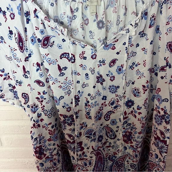 Talbots Red, White and Blue Paisley Short Sleeve Flowy Top, Women’s Size Large - Picture 4 of 7
